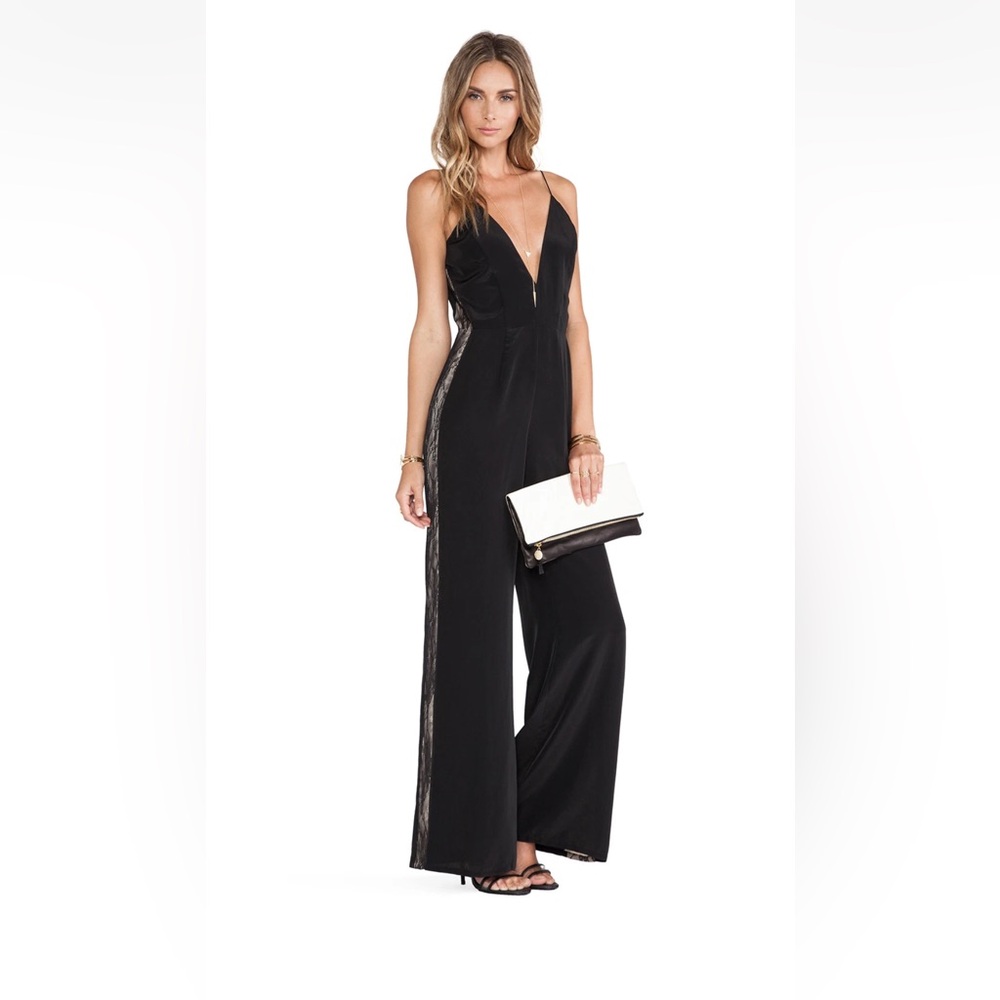 NBD Elegant “Celebrity” Black Jumpsuit with Lace Accents - medium